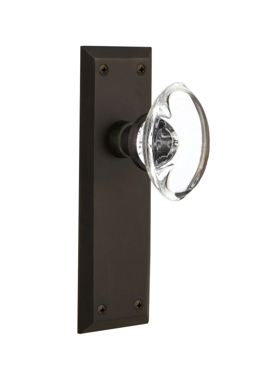 Nostalgic 711632: New York Backplate w/Oval Clear Glass Crystal Knob Privacy Door Set - Oil-Rubbed Bronze