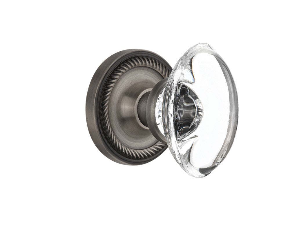 Nostalgic 711637: Rope Rosette w/Oval Clear Glass Crystal Knob Privacy Door Set - Antique Pewter