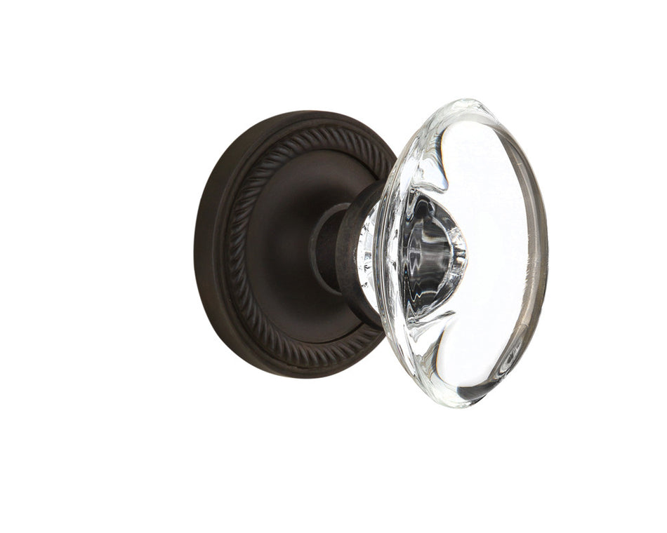 Nostalgic 711639: Rope Rosette w/Oval Clear Glass Crystal Knob Privacy Door Set - Oil-Rubbed Bronze