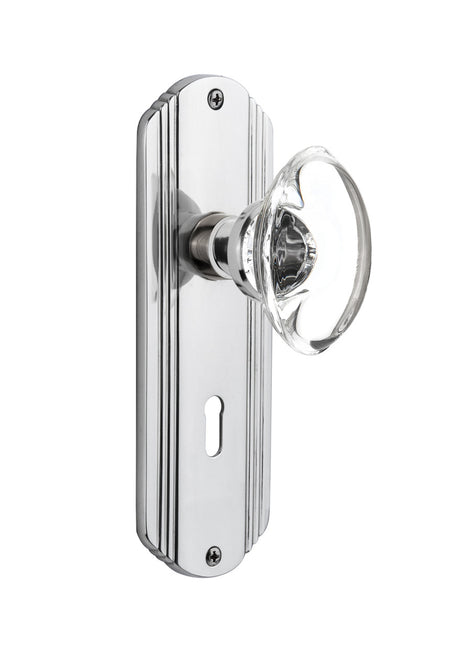 Nostalgic 711664: Deco Backplate w/Oval Clear Glass Crystal Knob Privacy Door Set - Bright Chrome