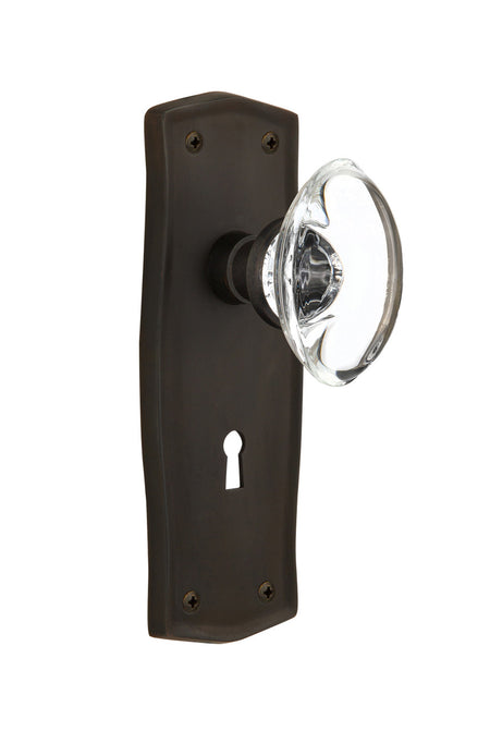 Nostalgic 711693: Prairie Backplate w/Oval Clear Glass Crystal Knob Privacy Door Set - Oil-Rubbed Bronze