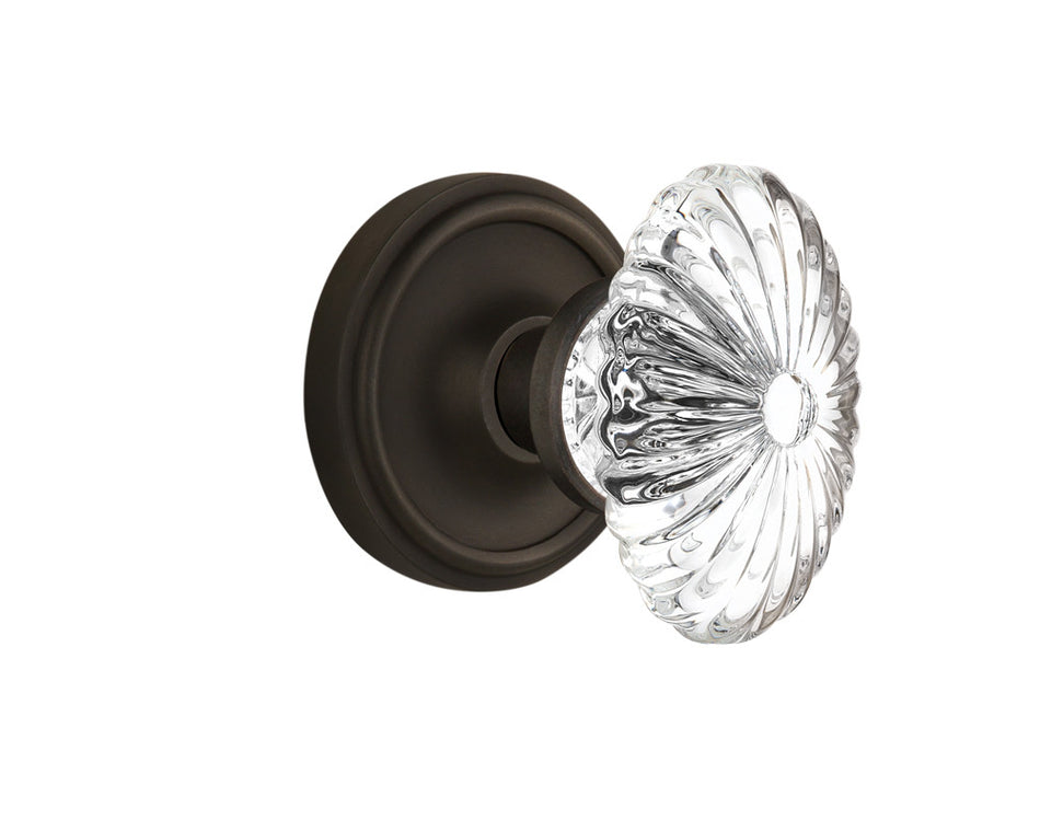 Nostalgic 711763: Classic Rosette w/Oval Fluted Clear Glass Crystal Knob Passage Door Set - Oil-Rubbed Bronze