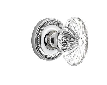 Nostalgic 711790: Rope Rosette w/Oval Fluted Clear Glass Crystal Knob Passage Door Set - Bright Chrome