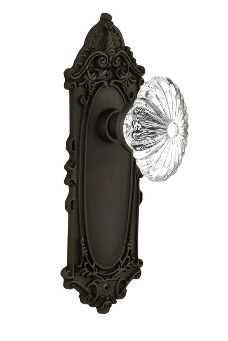 Nostalgic 711798: Victorian Backplate w/Oval Fluted Clear Glass Crystal Knob Passage Door Set - Oil-Rubbed Bronze