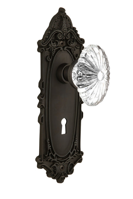 Nostalgic 711852: Victorian Backplate w/Oval Fluted Clear Glass Crystal Knob Passage Door Set - Oil-Rubbed Bronze