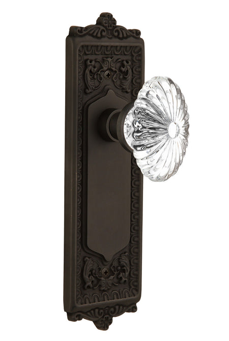 Nostalgic 711866: Egg & Dart Backplate w/Oval Fluted Clear Glass Crystal Knob Single Dummy Door Set - Oil-Rubbed Bronze