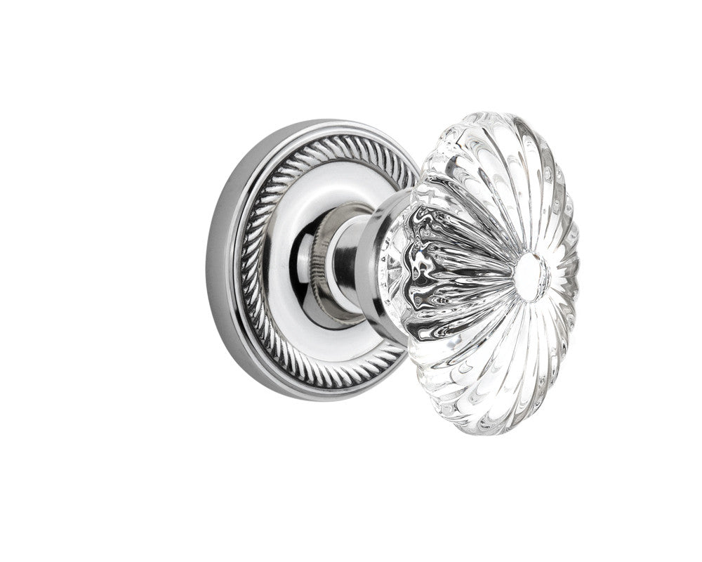 Nostalgic 711886: Rope Rosette w/Oval Fluted Clear Glass Crystal Knob Single Dummy Door Set - Bright Chrome