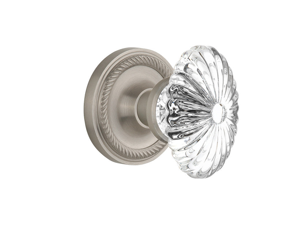 Nostalgic 711889: Rope Rosette w/Oval Fluted Clear Glass Crystal Knob Single Dummy Door Set - Satin Nickel