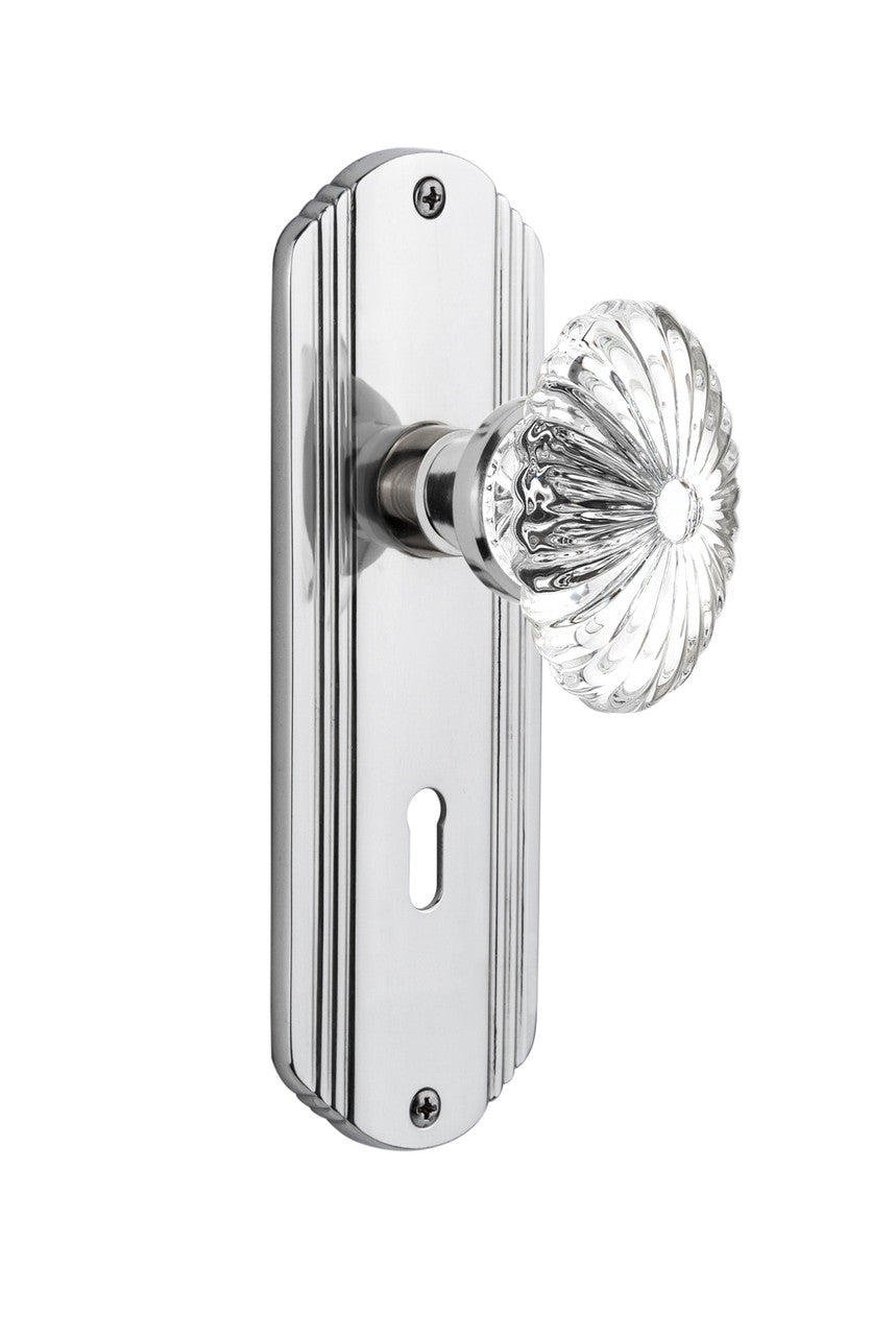 Nostalgic 711912: Deco Backplate w/Oval Fluted Clear Glass Crystal Knob Single Dummy Door Set - Bright Chrome