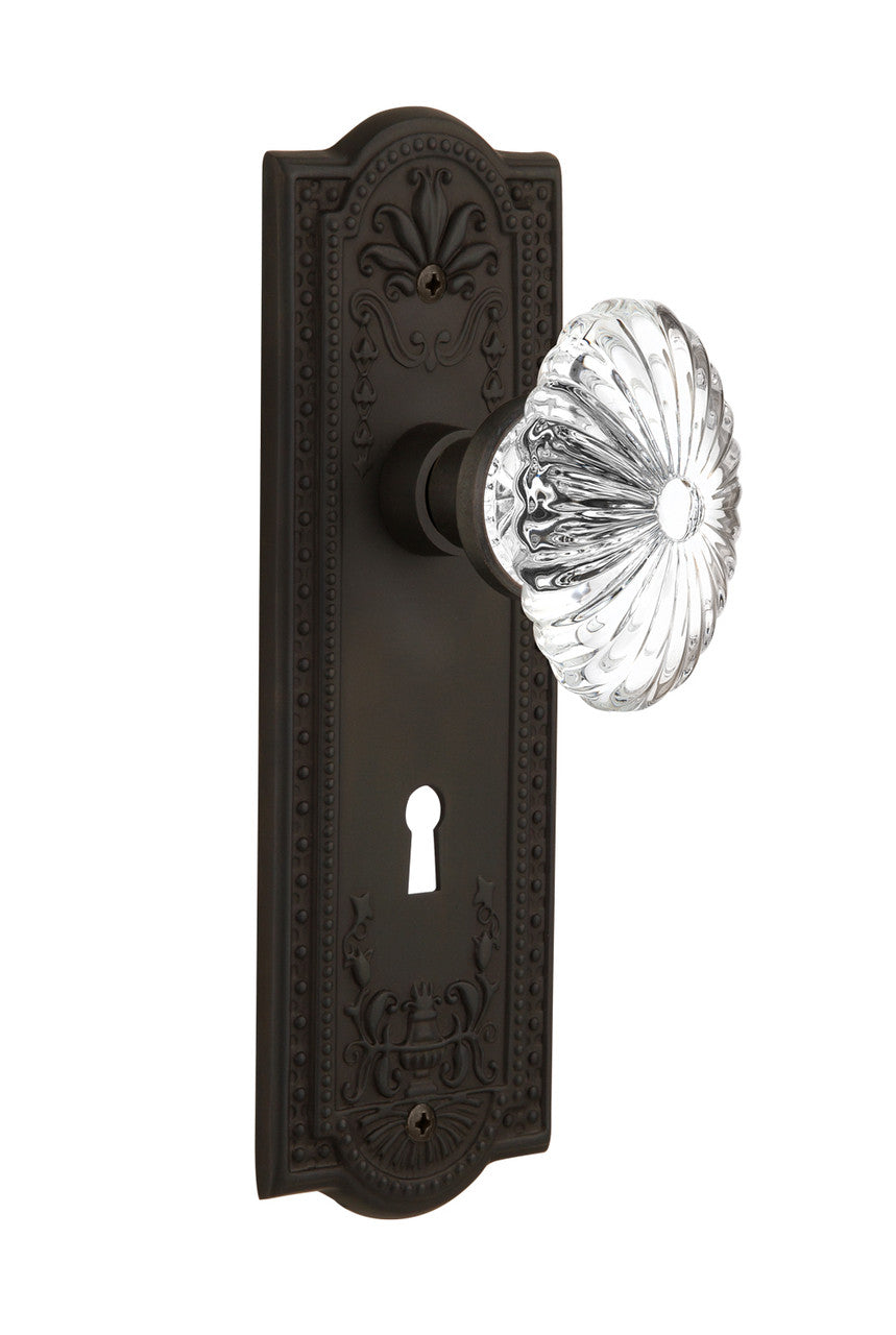 Nostalgic 711927: Meadows Backplate w/Oval Fluted Clear Glass Crystal Knob Single Dummy Door Set - Oil-Rubbed Bronze