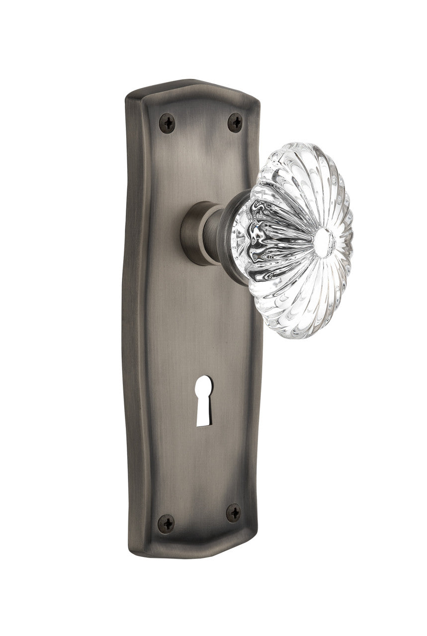 Nostalgic 711939: Prairie Backplate w/Oval Fluted Clear Glass Crystal Knob Single Dummy Door Set - Antique Pewter