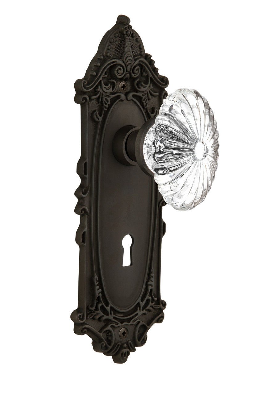 Nostalgic 711948: Victorian Backplate w/Oval Fluted Clear Glass Crystal Knob Single Dummy Door Set - Oil-Rubbed Bronze
