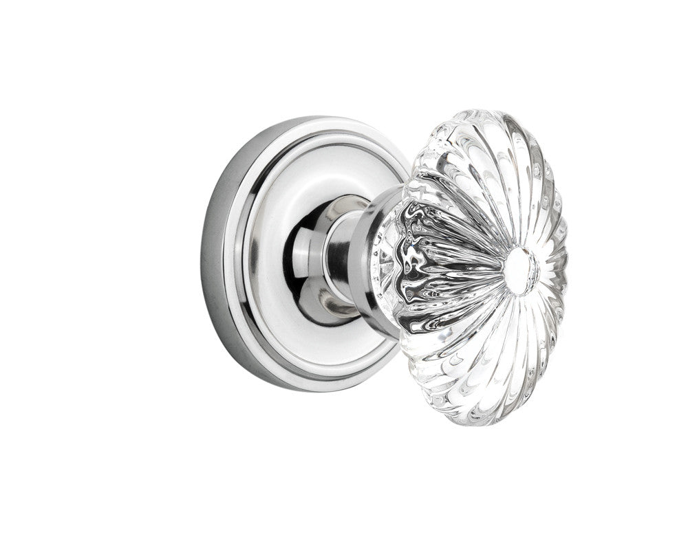Nostalgic 712050: Classic Rosette w/Oval Fluted Clear Glass Crystal Knob Privacy Door Set - Bright Chrome
