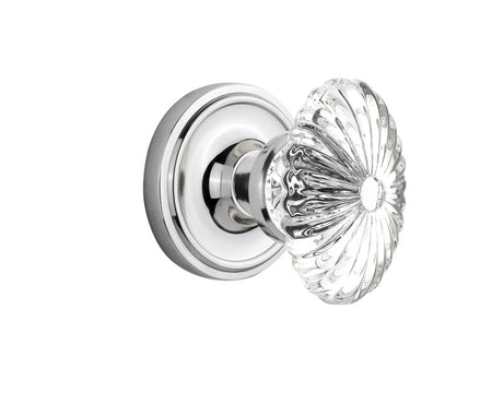 Nostalgic 712050: Classic Rosette w/Oval Fluted Clear Glass Crystal Knob Privacy Door Set - Bright Chrome