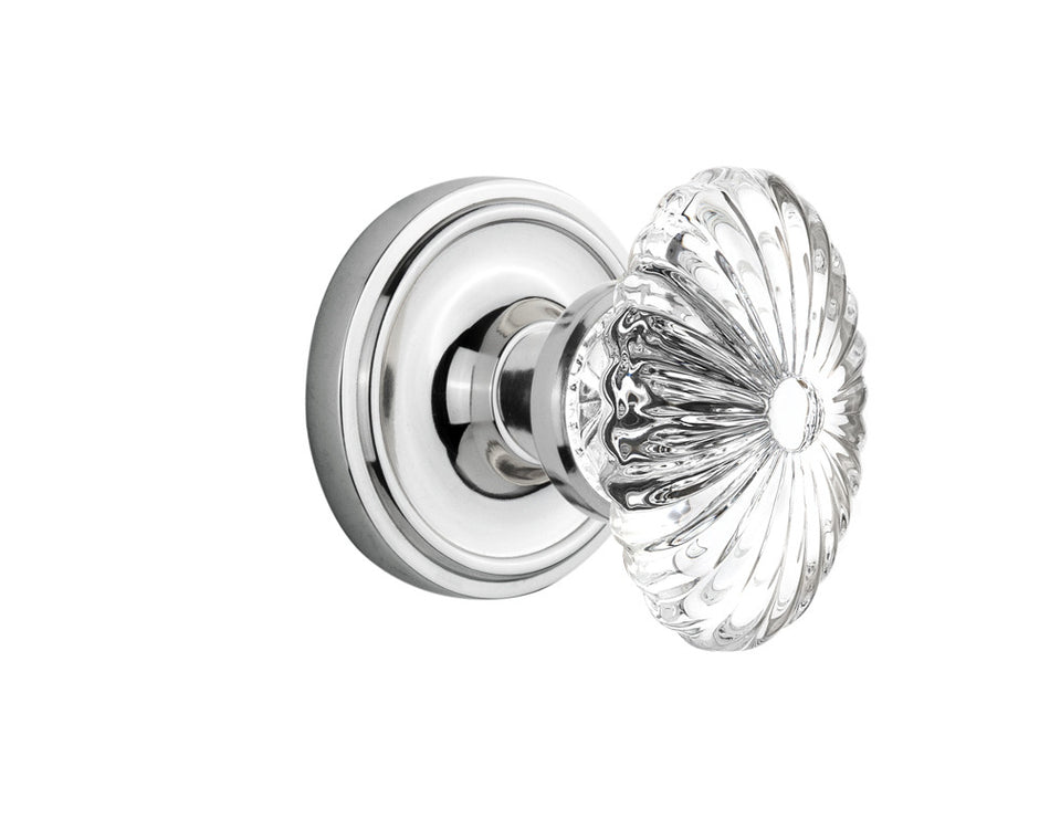 Nostalgic 712050: Classic Rosette w/Oval Fluted Clear Glass Crystal Knob Privacy Door Set - Bright Chrome