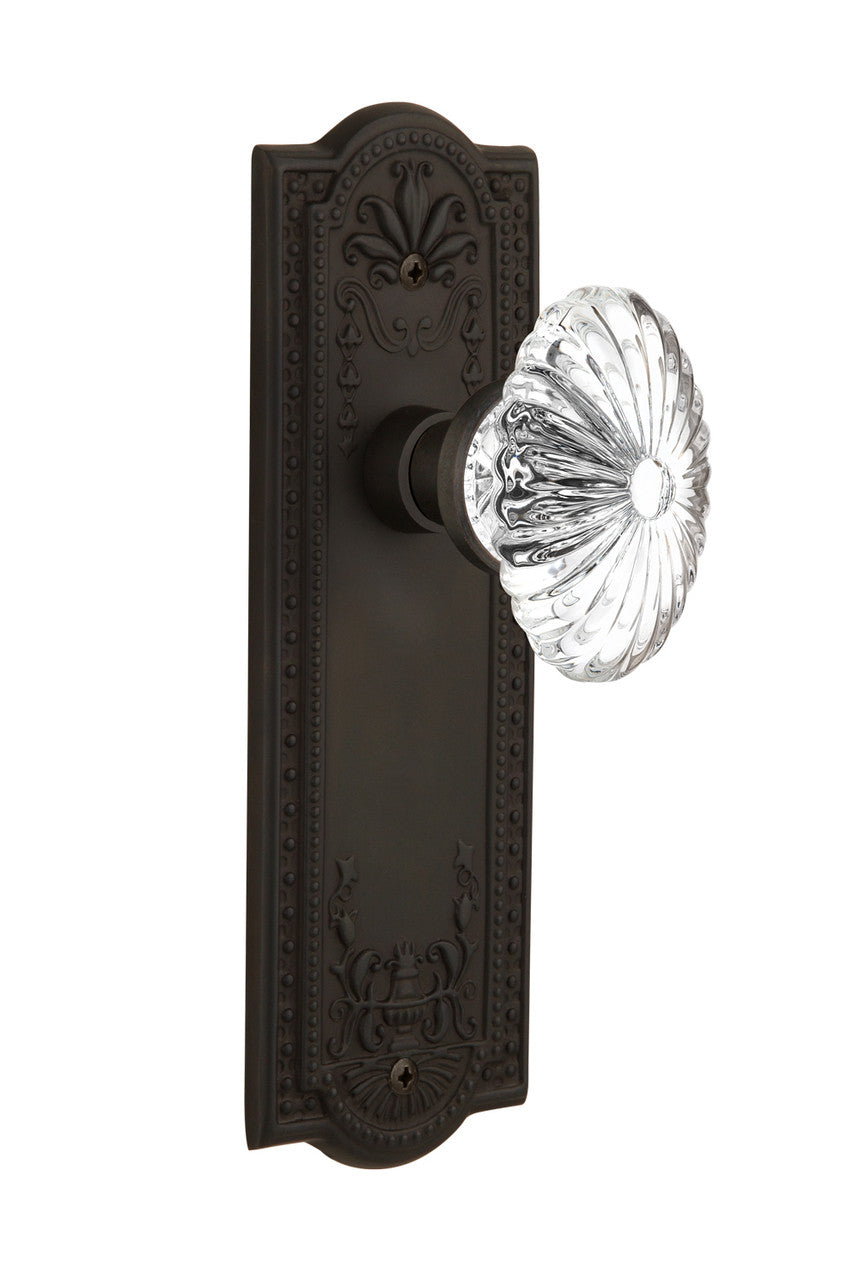 Nostalgic 712065: Meadows Backplate w/Oval Fluted Clear Glass Crystal Knob Privacy Door Set - Oil-Rubbed Bronze