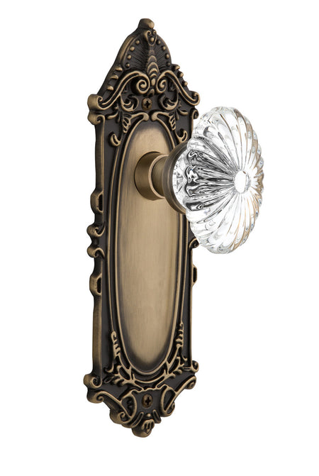 Nostalgic 712083: Victorian Backplate w/Oval Fluted Clear Glass Crystal Knob Privacy Door Set - Antique Brass