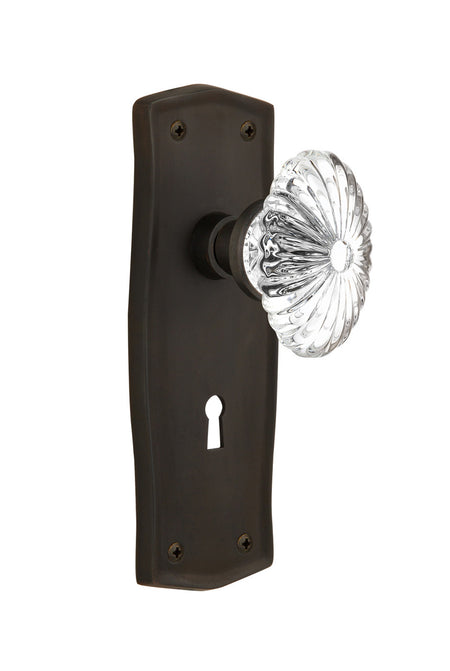 Nostalgic 712133: Prairie Backplate w/Oval Fluted Clear Glass Crystal Knob Privacy Door Set - Oil-Rubbed Bronze