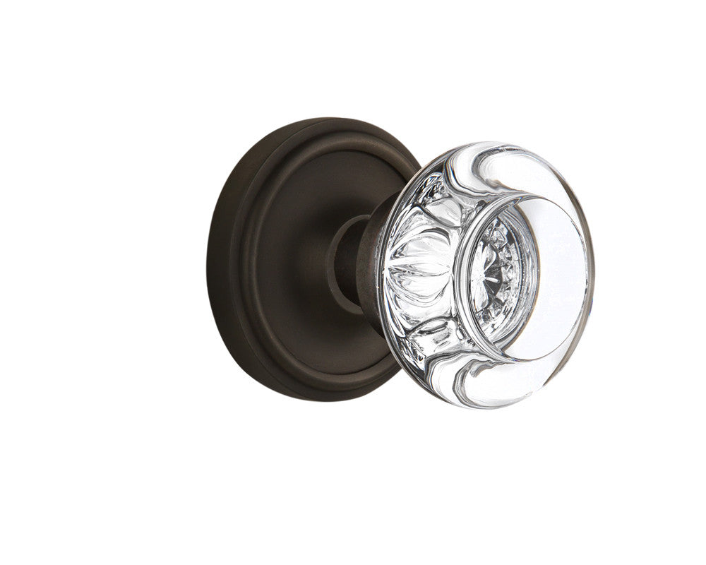 Nostalgic 712203: Classic Rosette w/Round Clear Glass Crystal Knob Passage Door Set - Oil-Rubbed Bronze