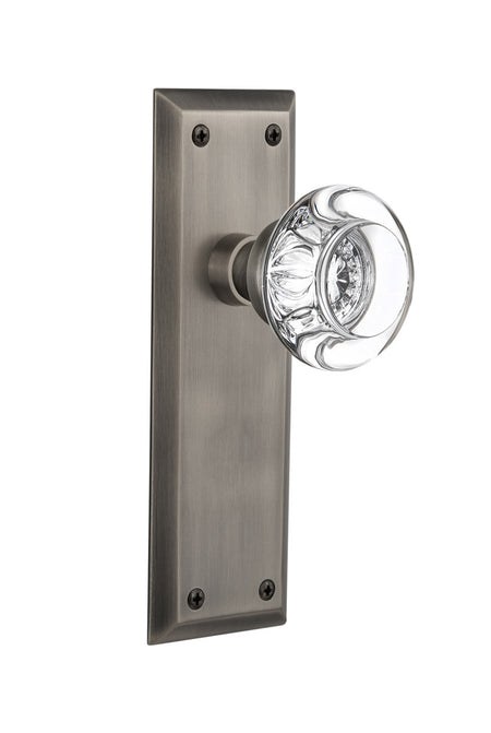 Nostalgic 712222: New York Backplate w/Round Clear Glass Crystal Knob Passage Door Set - Antique Pewter