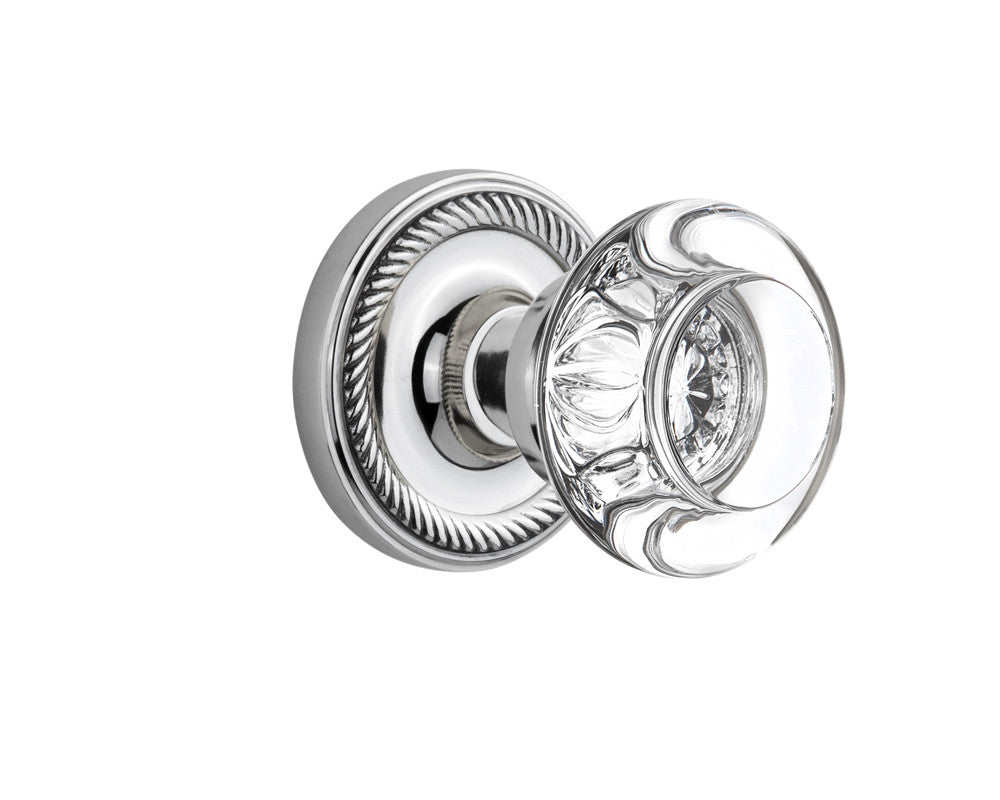 Nostalgic 712230: Rope Rosette w/Round Clear Glass Crystal Knob Passage Door Set - Bright Chrome