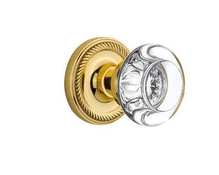 Nostalgic 712232: Rope Rosette w/Round Clear Glass Crystal Knob Passage Door Set - Polished Brass
