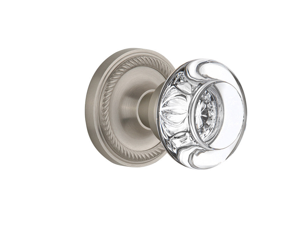 Nostalgic 712233: Rope Rosette w/Round Clear Glass Crystal Knob Passage Door Set - Satin Nickel