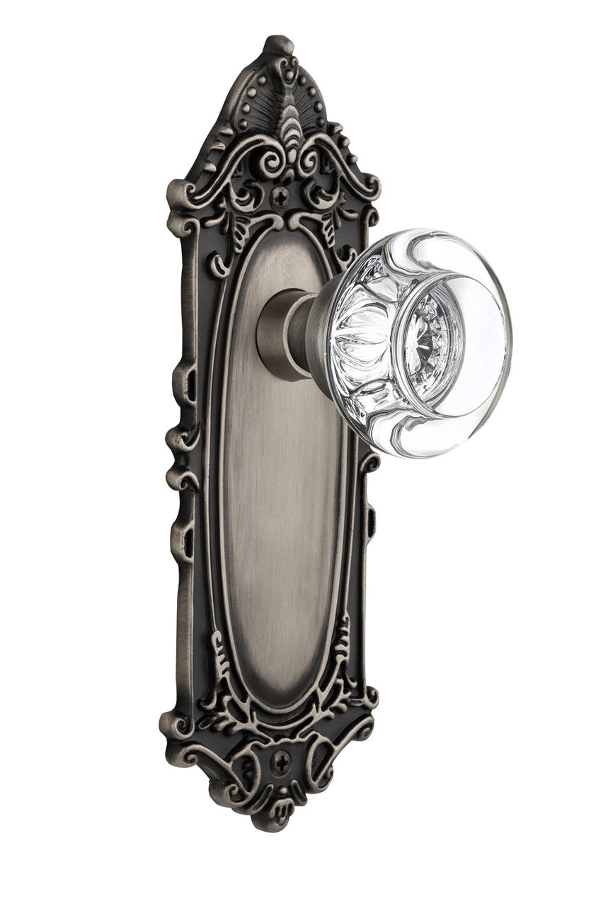 Nostalgic 712236: Victorian Backplate w/Round Clear Glass Crystal Knob Passage Door Set - Antique Pewter
