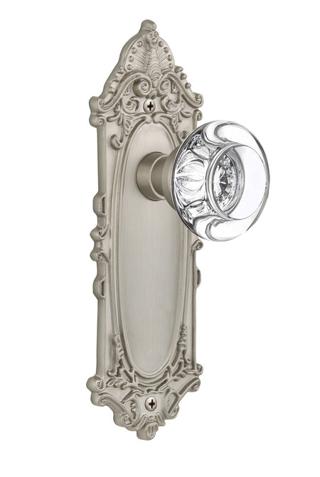 Nostalgic 712240: Victorian Backplate w/Round Clear Glass Crystal Knob Passage Door Set - Satin Nickel