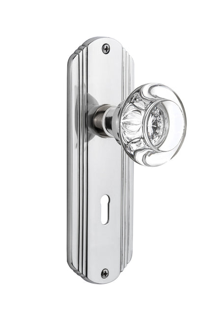 Nostalgic 712256: Deco Backplate w/Round Clear Glass Crystal Knob Passage Door Set - Bright Chrome