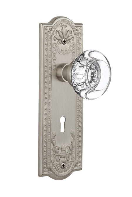 Nostalgic 712273: Meadows Backplate w/Round Clear Glass Crystal Knob Passage Door Set - Satin Nickel