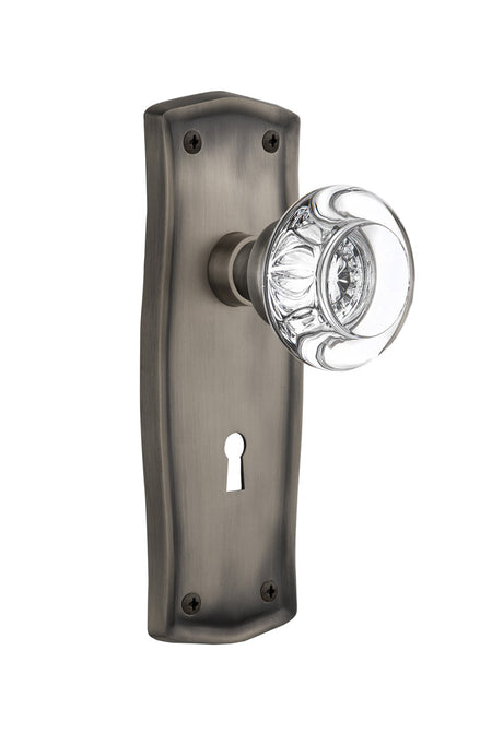 Nostalgic 712283: Prairie Backplate w/Round Clear Glass Crystal Knob Passage Door Set - Antique Pewter