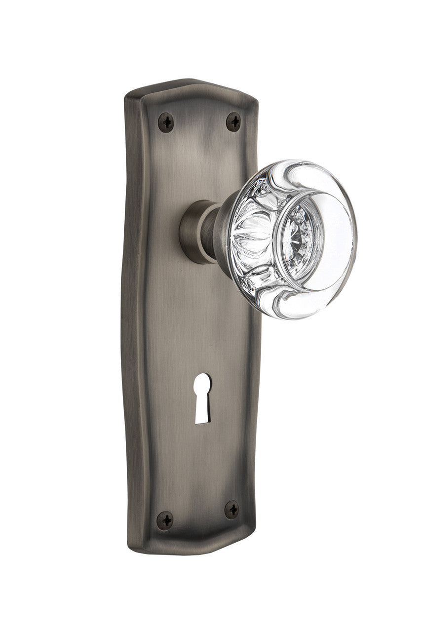 Nostalgic 712283: Prairie Backplate w/Round Clear Glass Crystal Knob Passage Door Set - Antique Pewter