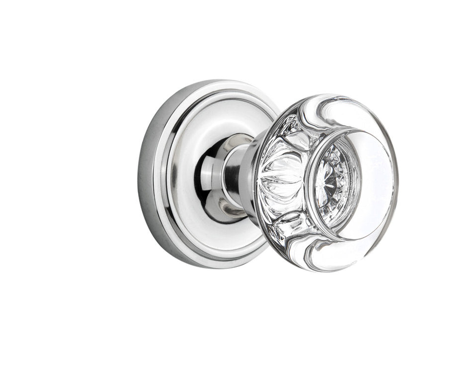 Nostalgic 712298: Classic Rosette w/Round Clear Glass Crystal Knob Single Dummy Door Set - Bright Chrome