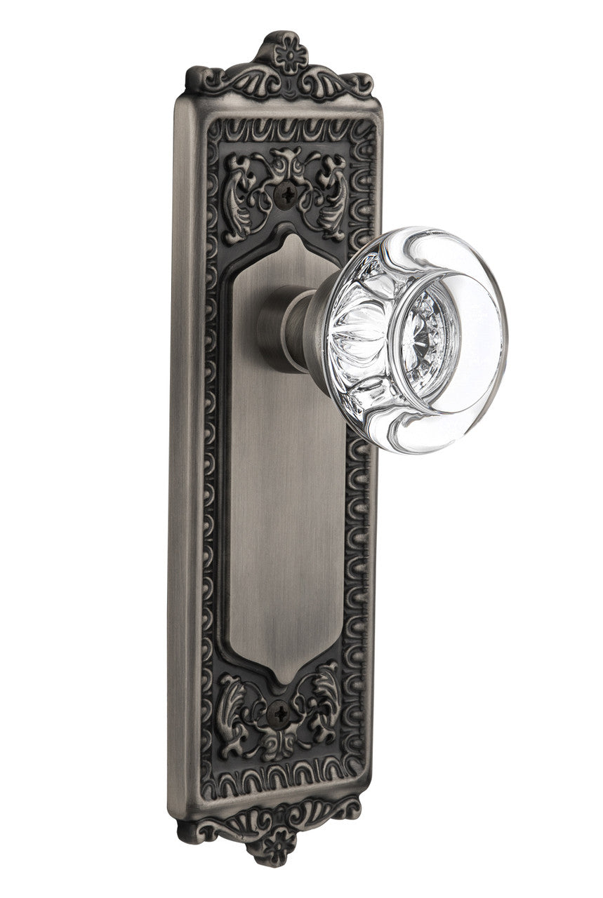 Nostalgic 712304: Egg & Dart Backplate w/Round Clear Glass Crystal Knob Single Dummy Door Set - Antique Pewter