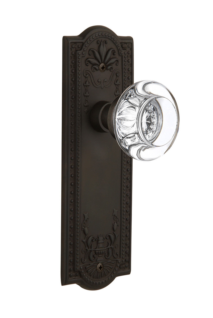 Nostalgic 712313: Meadows Backplate w/Round Clear Glass Crystal Knob Single Dummy Door Set - Oil-Rubbed Bronze
