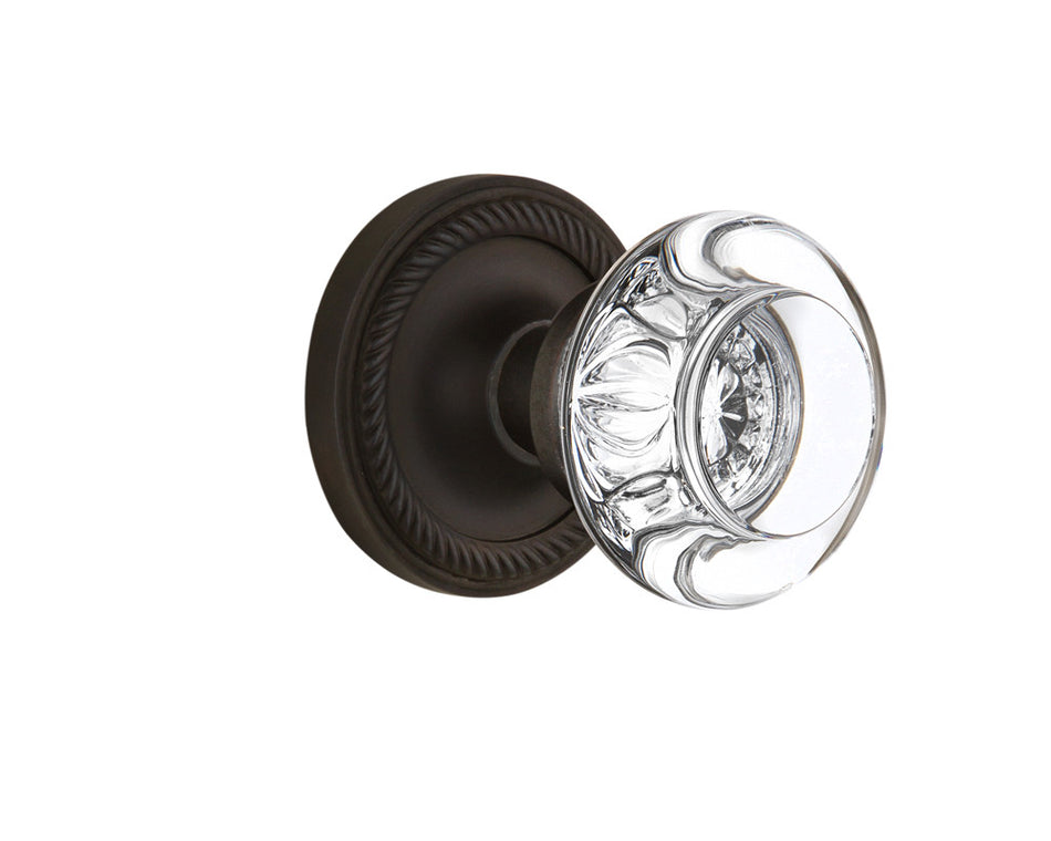 Nostalgic 712327: Rope Rosette w/Round Clear Glass Crystal Knob Single Dummy Door Set - Oil-Rubbed Bronze