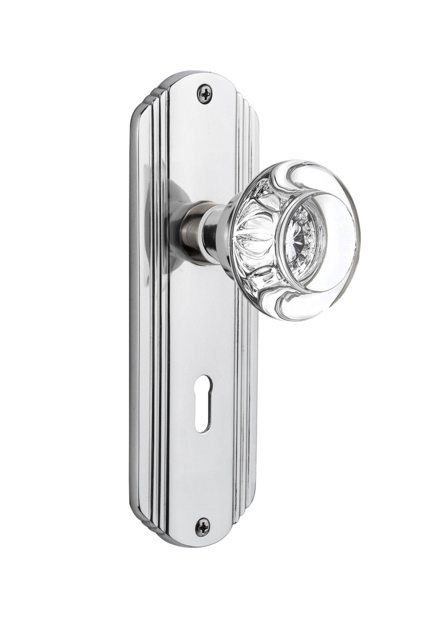 Nostalgic 712352: Deco Backplate w/Round Clear Glass Crystal Knob Single Dummy Door Set - Bright Chrome
