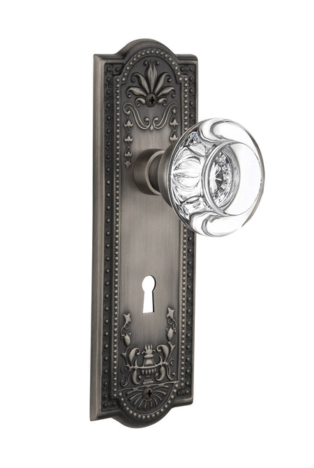 Nostalgic 712365: Meadows Backplate w/Round Clear Glass Crystal Knob Single Dummy Door Set - Antique Pewter