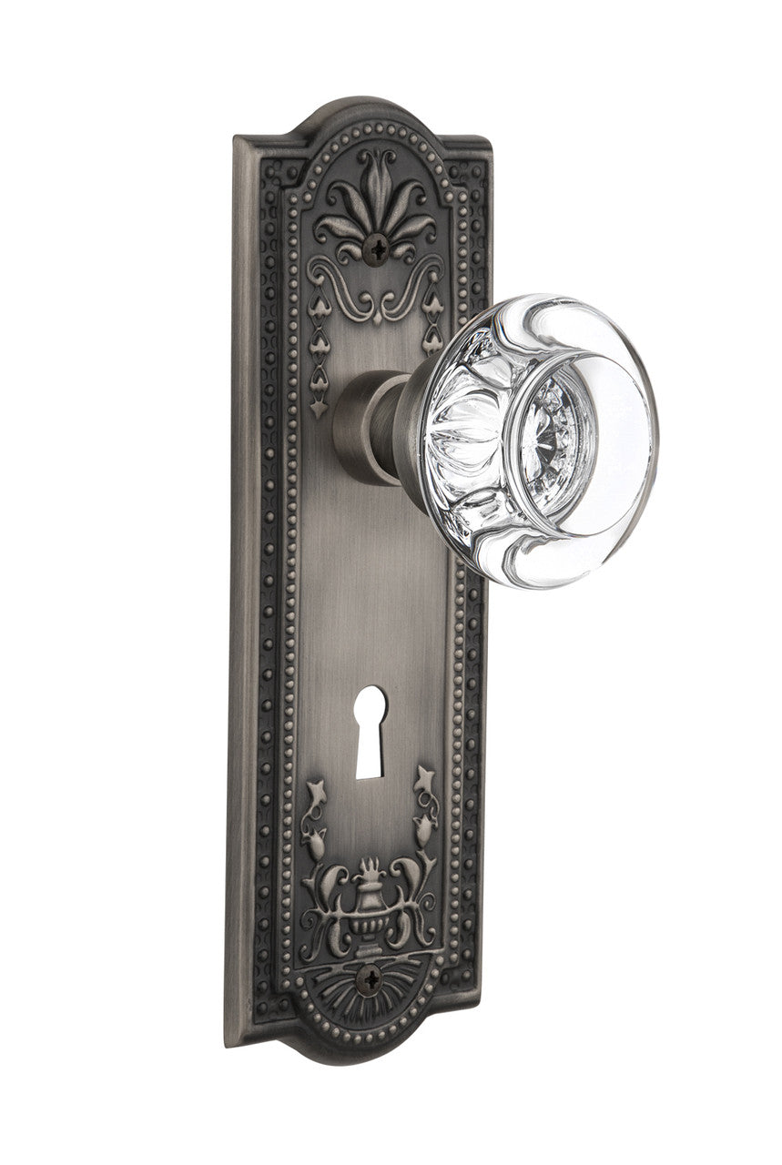 Nostalgic 712365: Meadows Backplate w/Round Clear Glass Crystal Knob Single Dummy Door Set - Antique Pewter
