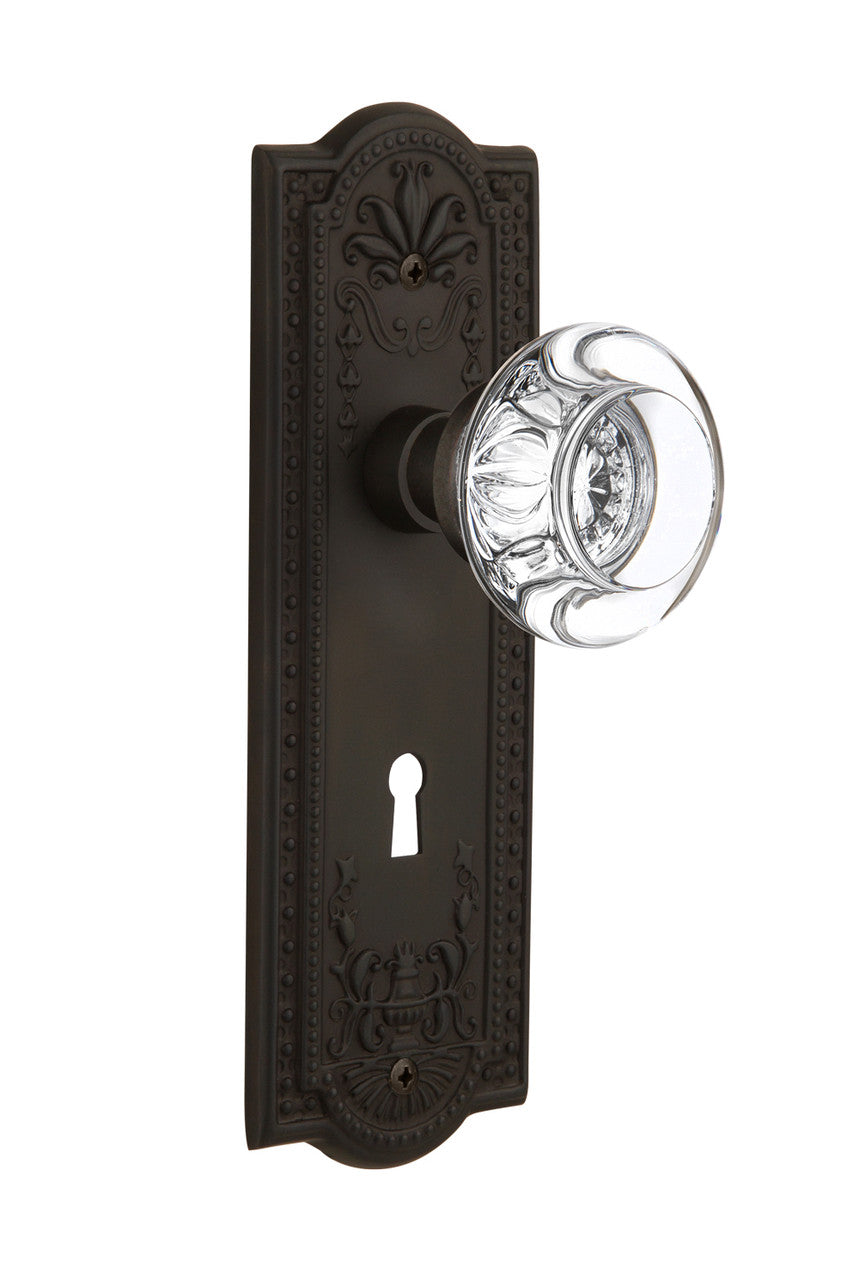 Nostalgic 712367: Meadows Backplate w/Round Clear Glass Crystal Knob Single Dummy Door Set - Oil-Rubbed Bronze