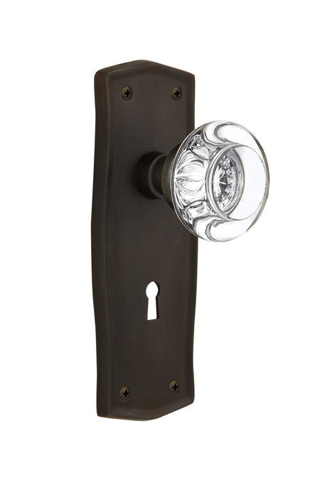 Nostalgic 712381: Prairie Backplate w/Round Clear Glass Crystal Knob Single Dummy Door Set - Oil-Rubbed Bronze