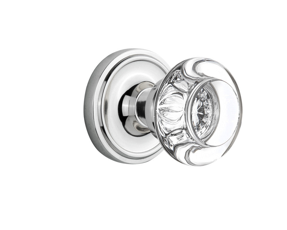 Nostalgic 712490: Classic Rosette w/Round Clear Glass Crystal Knob Privacy Door Set - Bright Chrome
