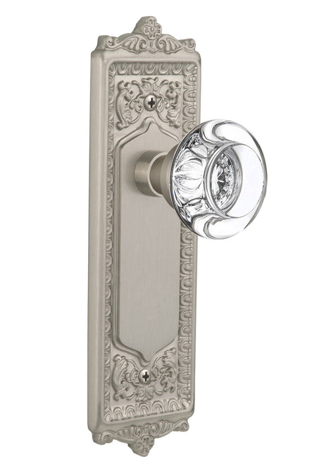 Nostalgic 712500: Egg & Dart Backplate w/Round Clear Glass Crystal Knob Privacy Door Set - Satin Nickel