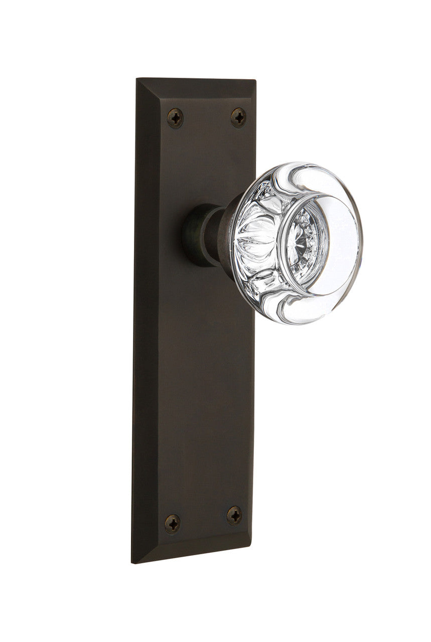 Nostalgic 712512: New York Backplate w/Round Clear Glass Crystal Knob Privacy Door Set - Oil-Rubbed Bronze