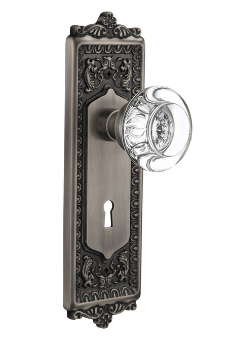 Nostalgic 712550: Egg & Dart Backplate w/Round Clear Glass Crystal Knob Privacy Door Set - Antique Pewter