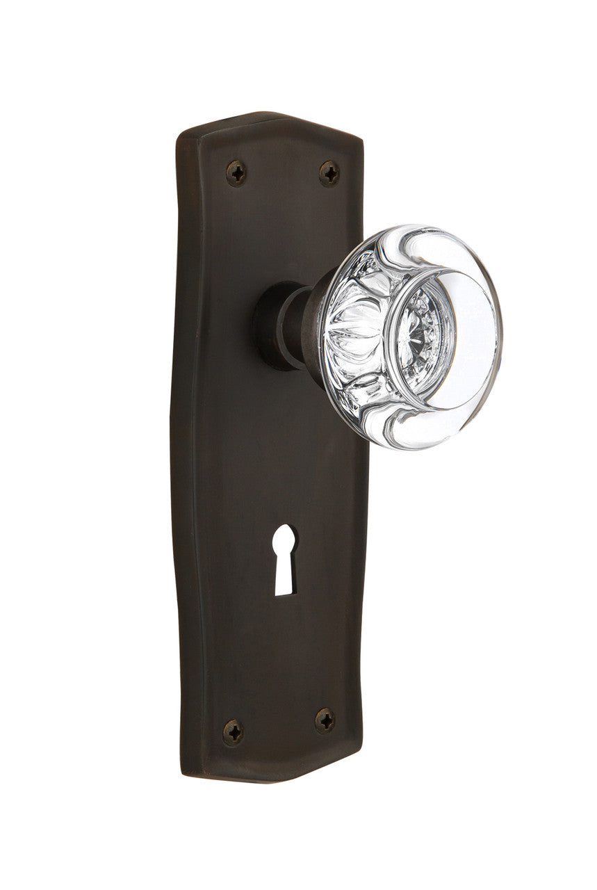 Nostalgic 712573: Prairie Backplate w/Round Clear Glass Crystal Knob Privacy Door Set - Oil-Rubbed Bronze