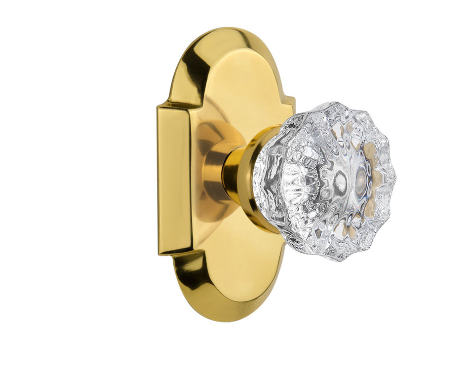 Nostalgic 712804: Cottage Backplate w/Clear Crystal Glass Knob Passage Door Set - Polished Brass