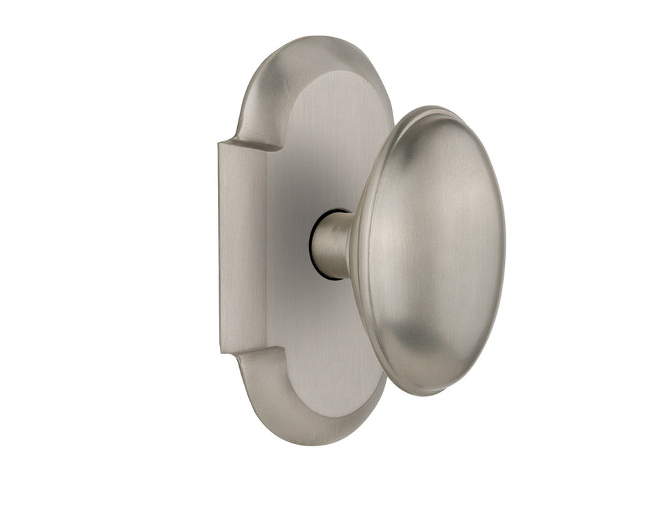 Nostalgic 712819: Cottage Backplate w/Homestead Knob Passage Door Set - Satin Nickel
