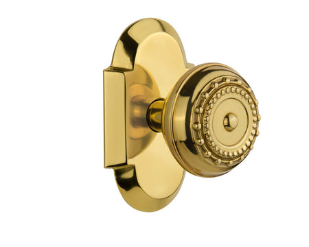 Nostalgic 712824: Cottage Backplate w/Meadows Knob Passage Door Set - Polished Brass